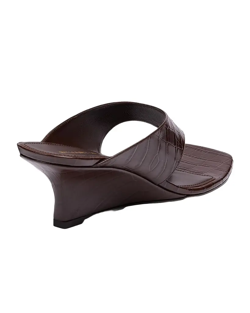 Stuart Weitzman Vinnie 50mm Croc-Embossed Leather Wedge Thong Sandals