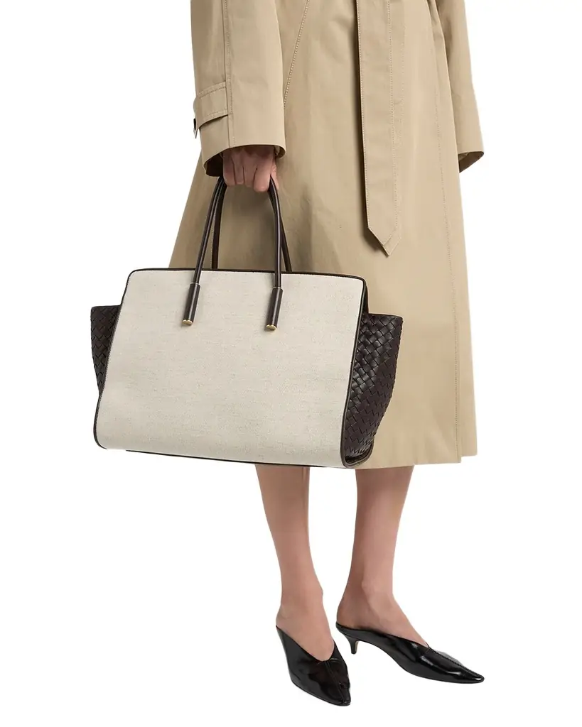 Bottega Veneta Barbara Medium Canvas and Leather Tote Bag