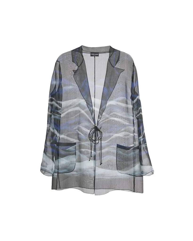 Giorgio Armani Night Water Print Self-Tie Silk Blouse Jacket