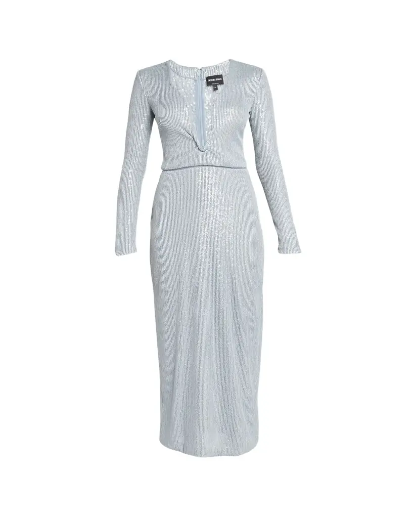 Giorgio Armani Plunging Sequined Knit Dress