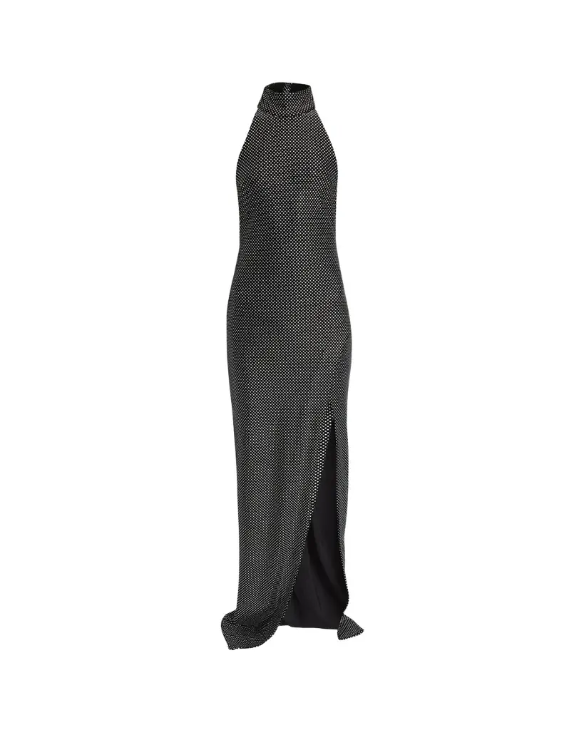 Balmain Crystal Velvet Halter Slit Maxi Dress