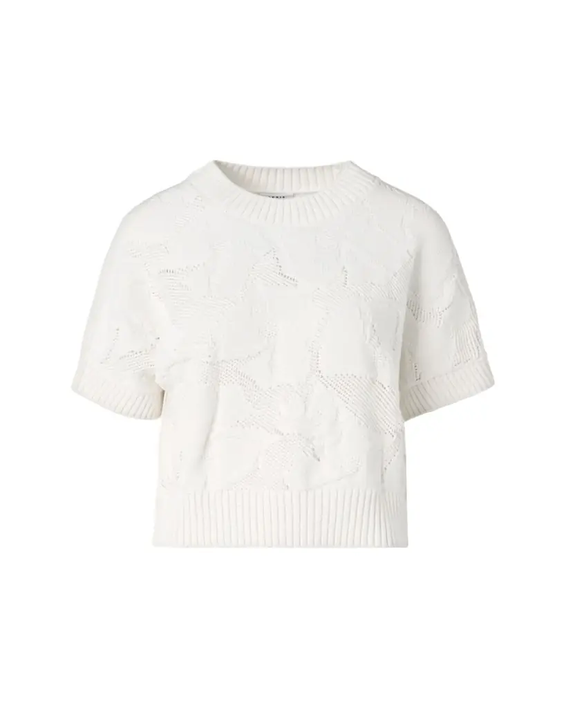 Akris punto Chunky Flower Ajour Knit Short-Sleeve Sweater