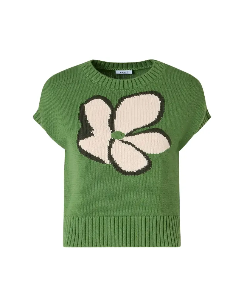 Akris punto Papercut Flower Cotton Knit Cap-Sleeve Sweater