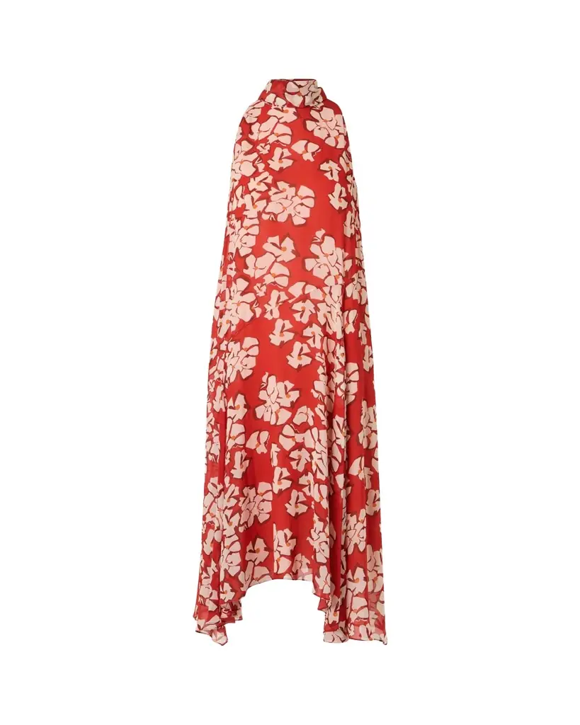 Akris punto Mock-Neck Papercut Floral Print Viscose Georgette Midi Dress