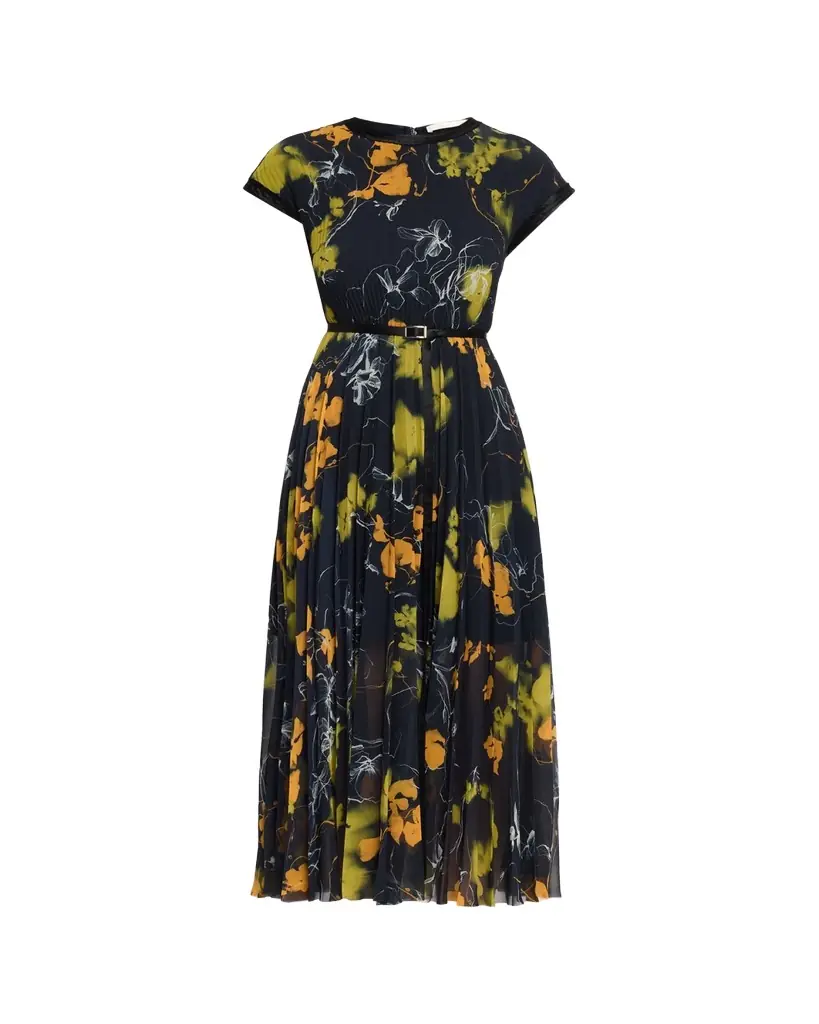 Jason Wu Collection Shadow Floral Pleated Crepe De Chine Midi Dress