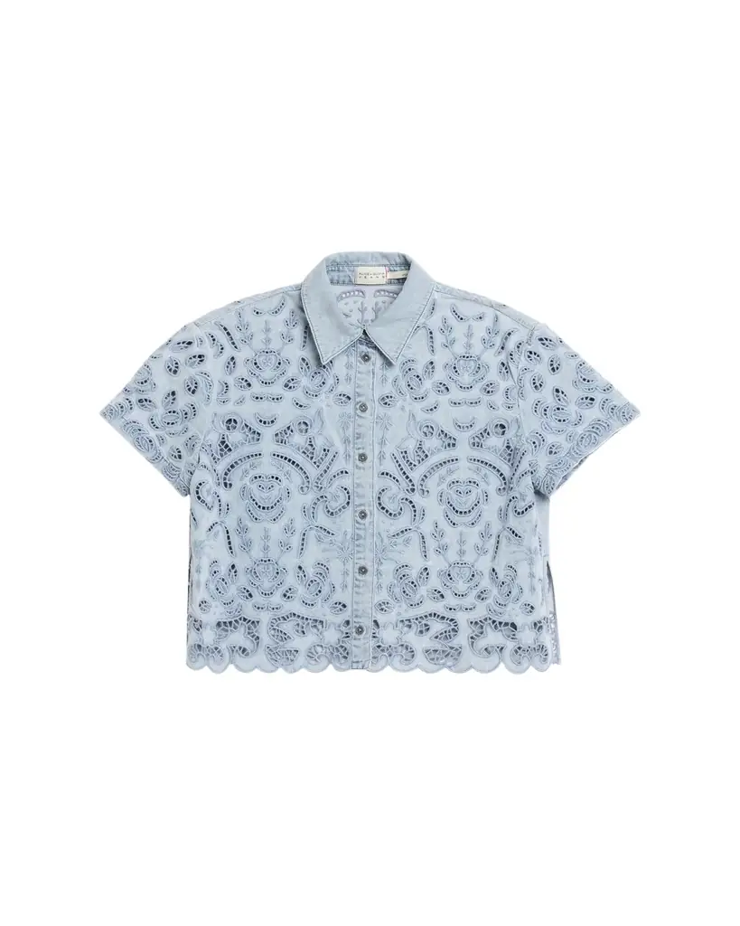 ALICE + OLIVIA Lane Embroidered Denim Button-Front Shirt