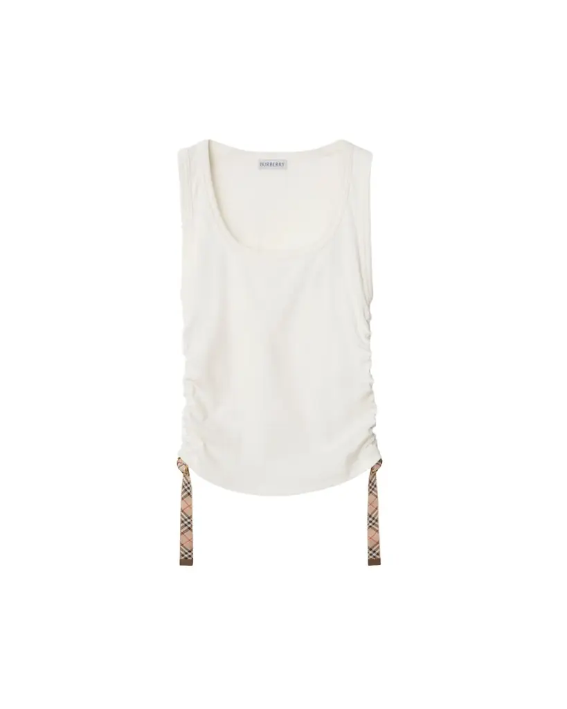 Burberry Ruched Check Drawstring Tank Top