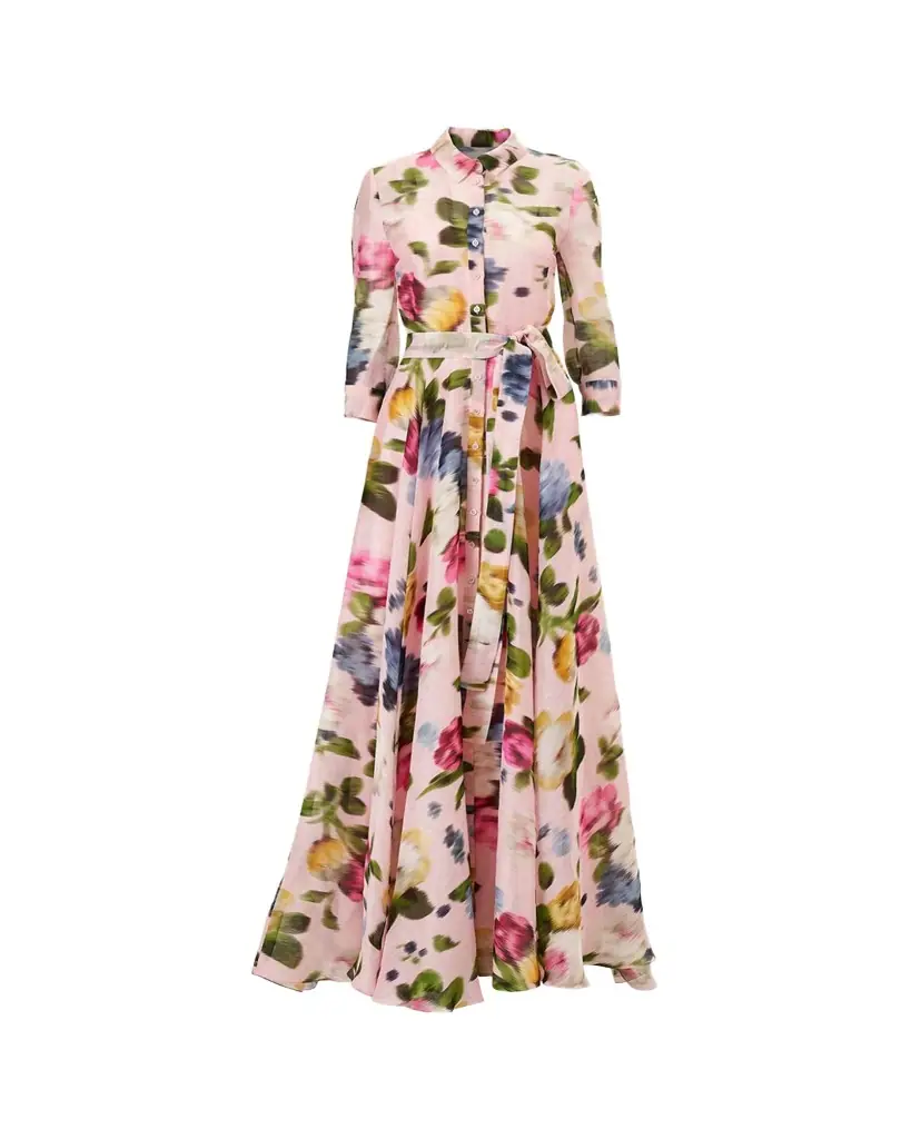 Carolina Herrera Floral Silk-Linen Belted Trench Gown