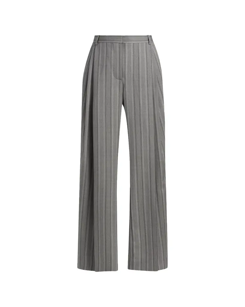 Stella McCartney Striped Wool Pleated Straight-Leg Trousers