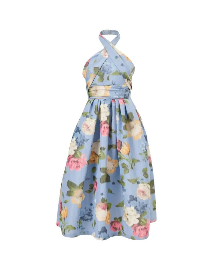 Carolina Herrera Floral Crisscross Halter Midi Dress