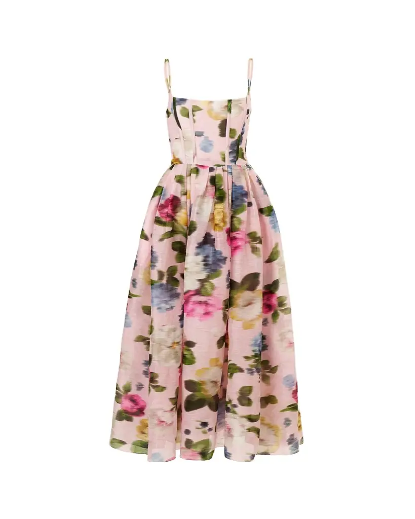 Carolina Herrera Floral Silk Faille Sleeveless Corset Midi Dress