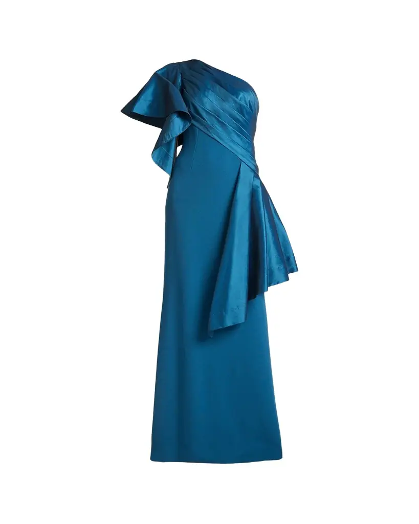 Tadashi Shoji Draped One-Shoulder Taffeta Crepe Gown