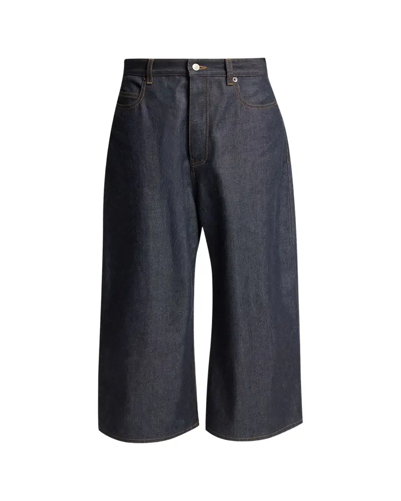 Balenciaga Men's Raw Indigo Denim Wide-Leg Jeans