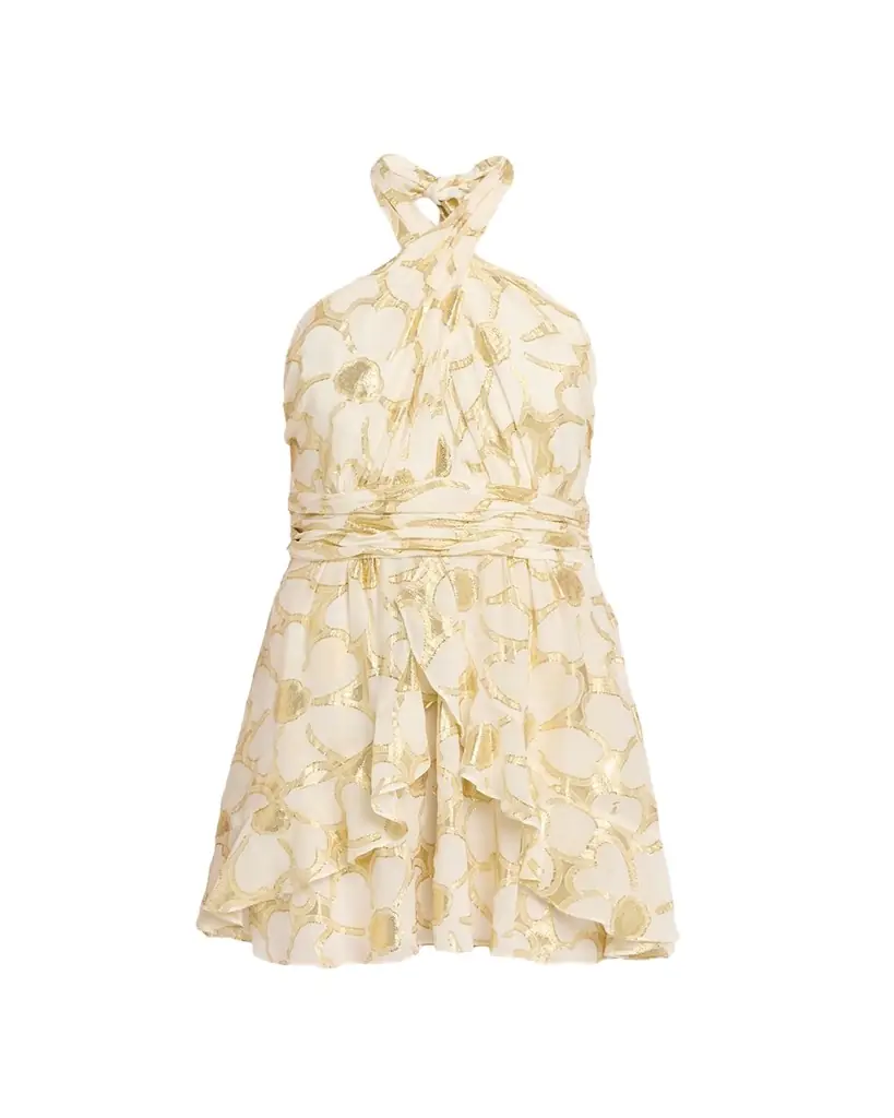 Ramy Brook Reuben Metallic Floral Halter Mini Dress