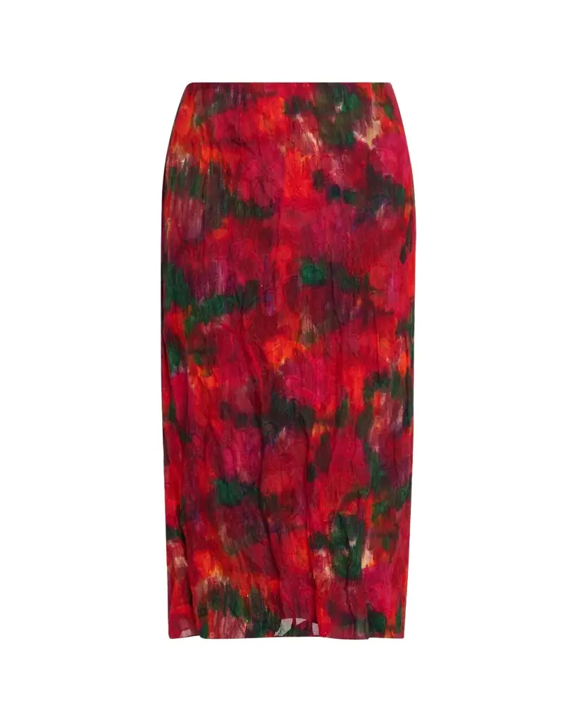 Lafayette 148 New York Abstract-Print Crinkled Cotton Midi Skirt