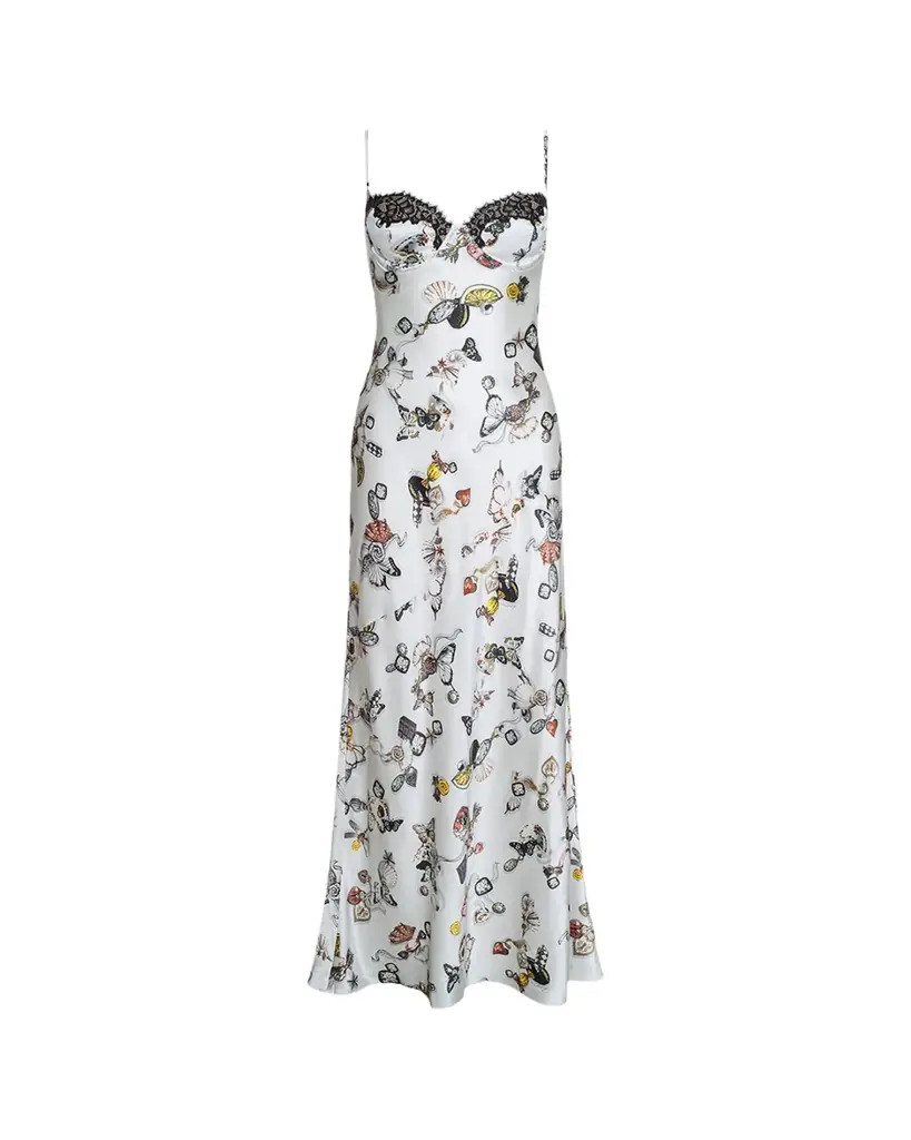 L'Agence Sayla Lace-Trim Silk Gown