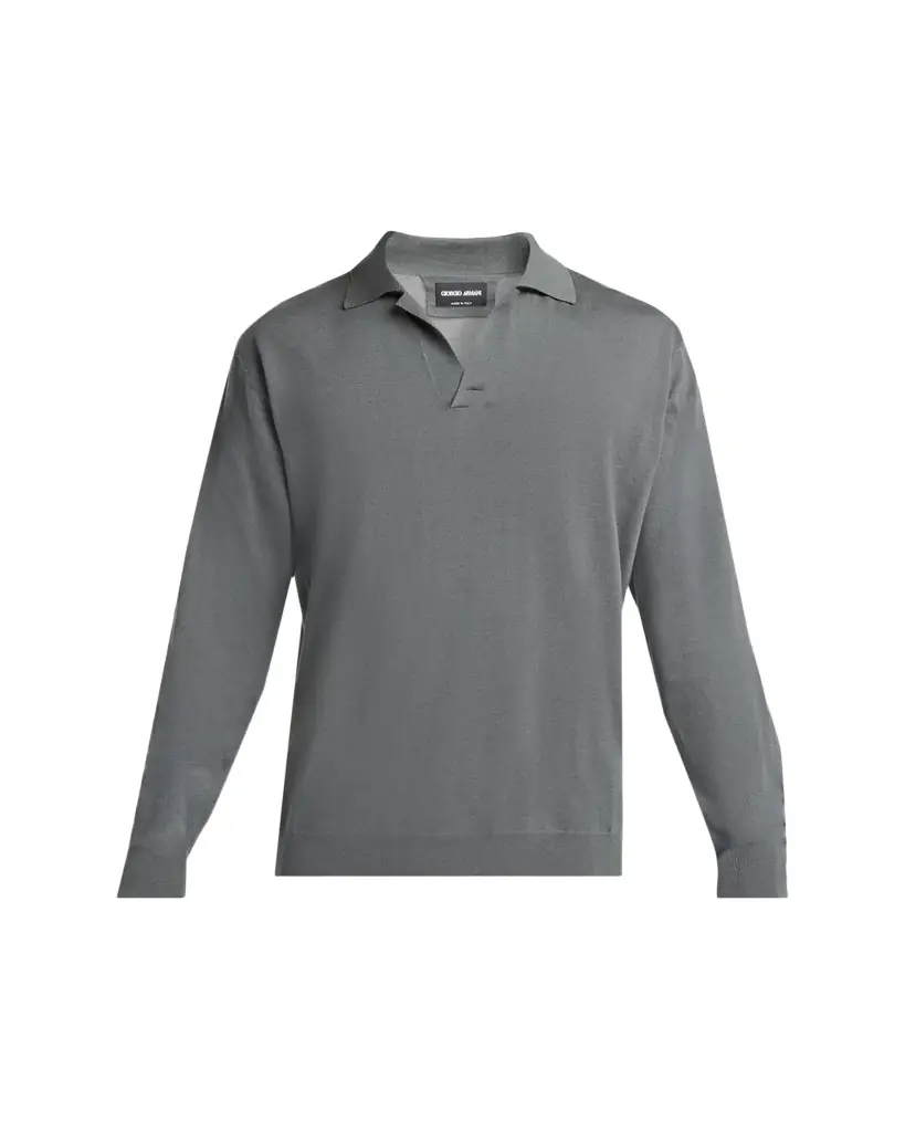 Giorgio Armani Men's Silk and Cotton Johnny Collar Polo Sweater