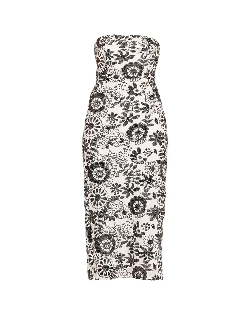 Ramy Brook Bonnie Strapless Floral Sequin Column Midi Dress