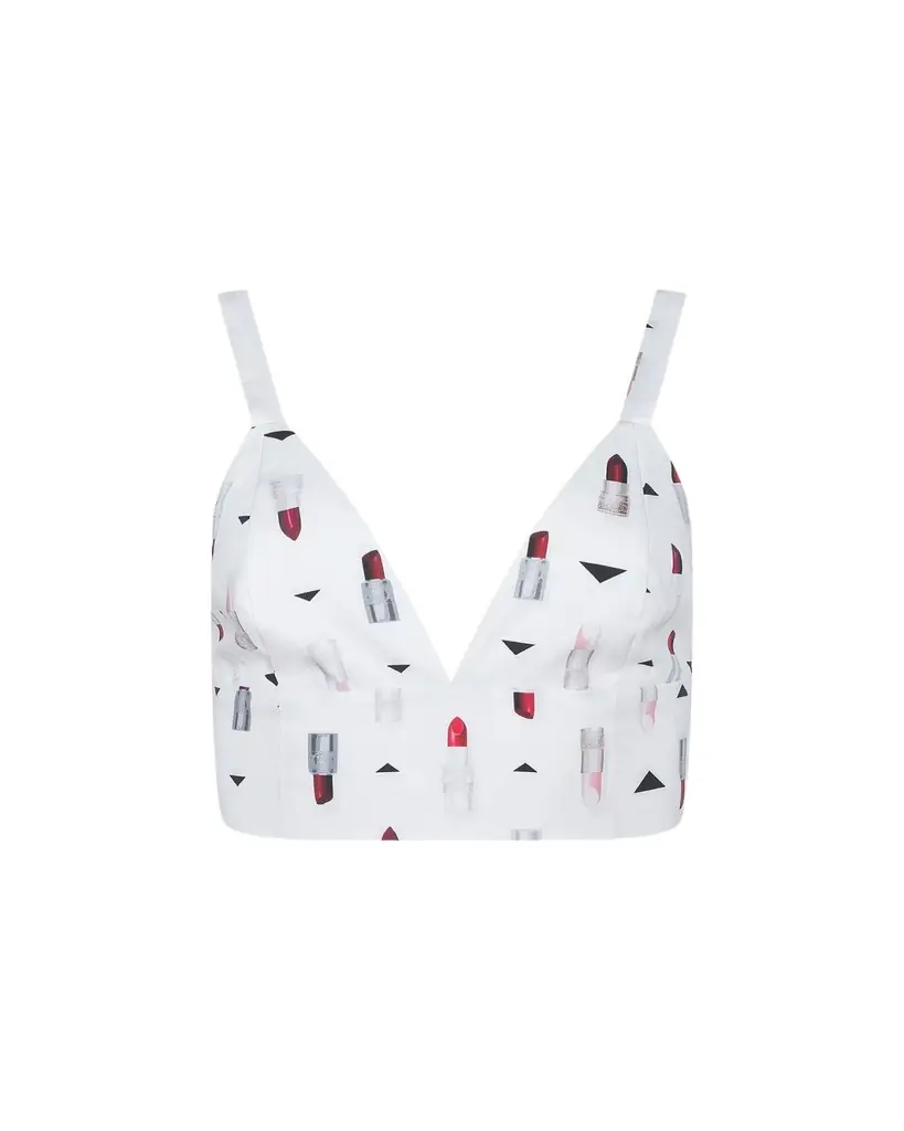 L'Agence Kaori Lipstick-Print Bralette Top