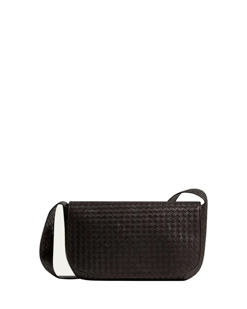 Bottega Veneta Men's Large Intrecciato Leather Flap Messenger Bag