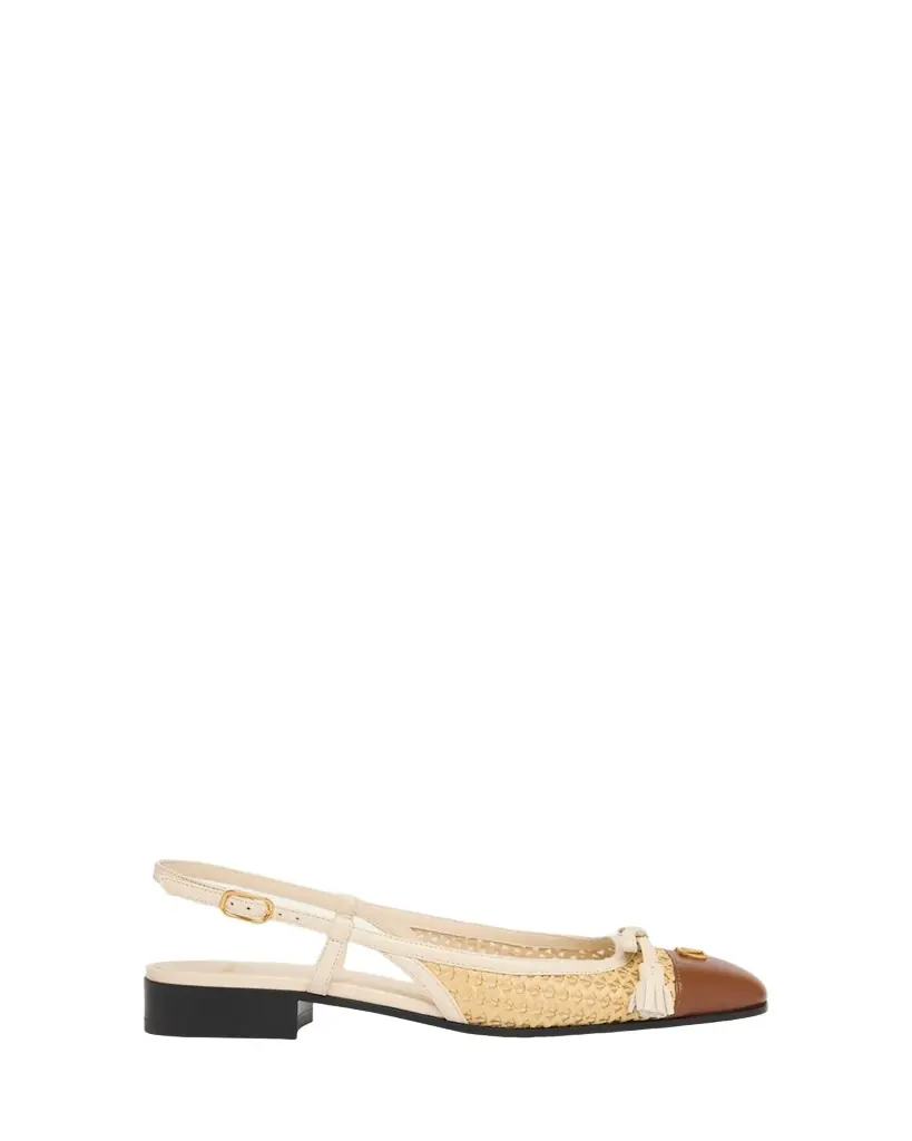 Valentino Garavani 25mm Valet du Roi Raffia and Leather Ballerina Flats