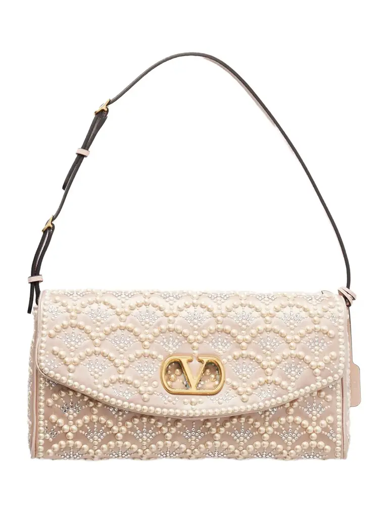 Valentino Garavani Devain Pearl And Crystal-embellished Satin Shoulder Bag