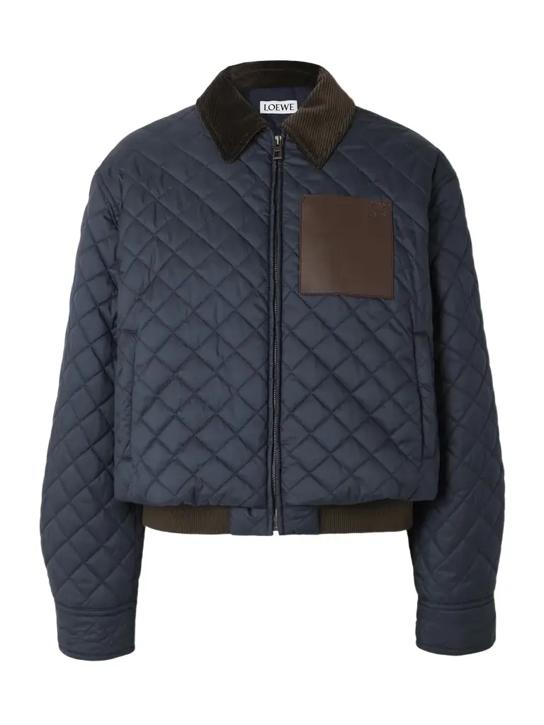 Loewe Corduroy And Leather-trimmed Quilted Shell Jacket - Navy