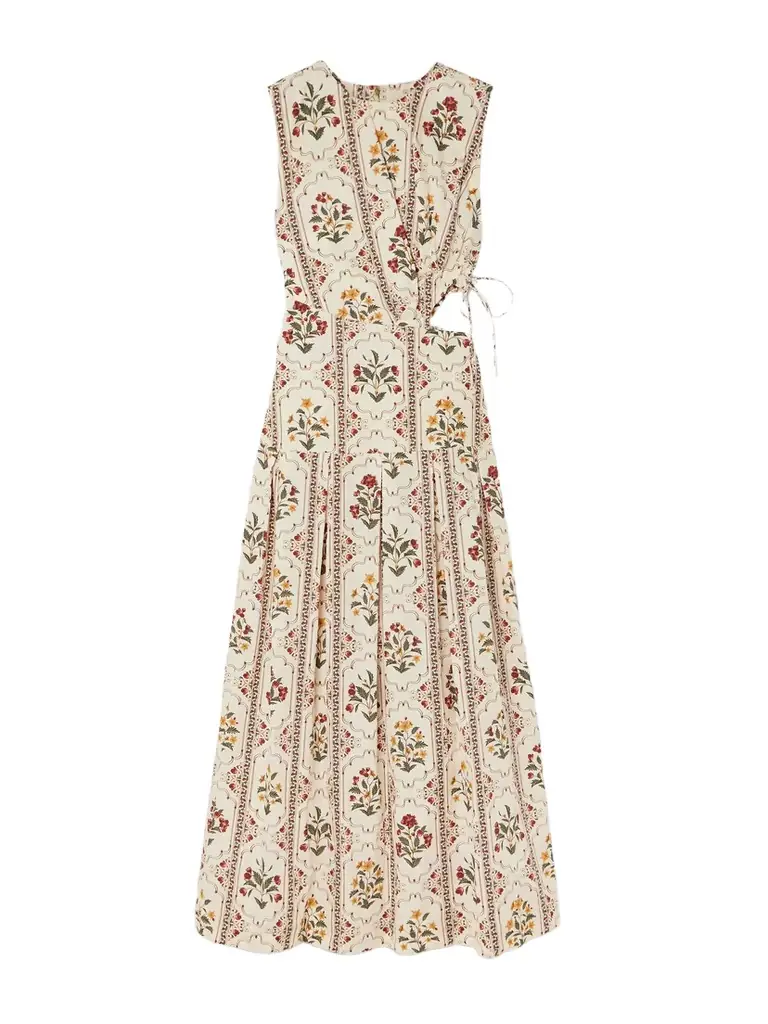 Agua by Agua Bendita Otoño Andes Embellished Cutout Pleated Printed Cotton Midi Dress