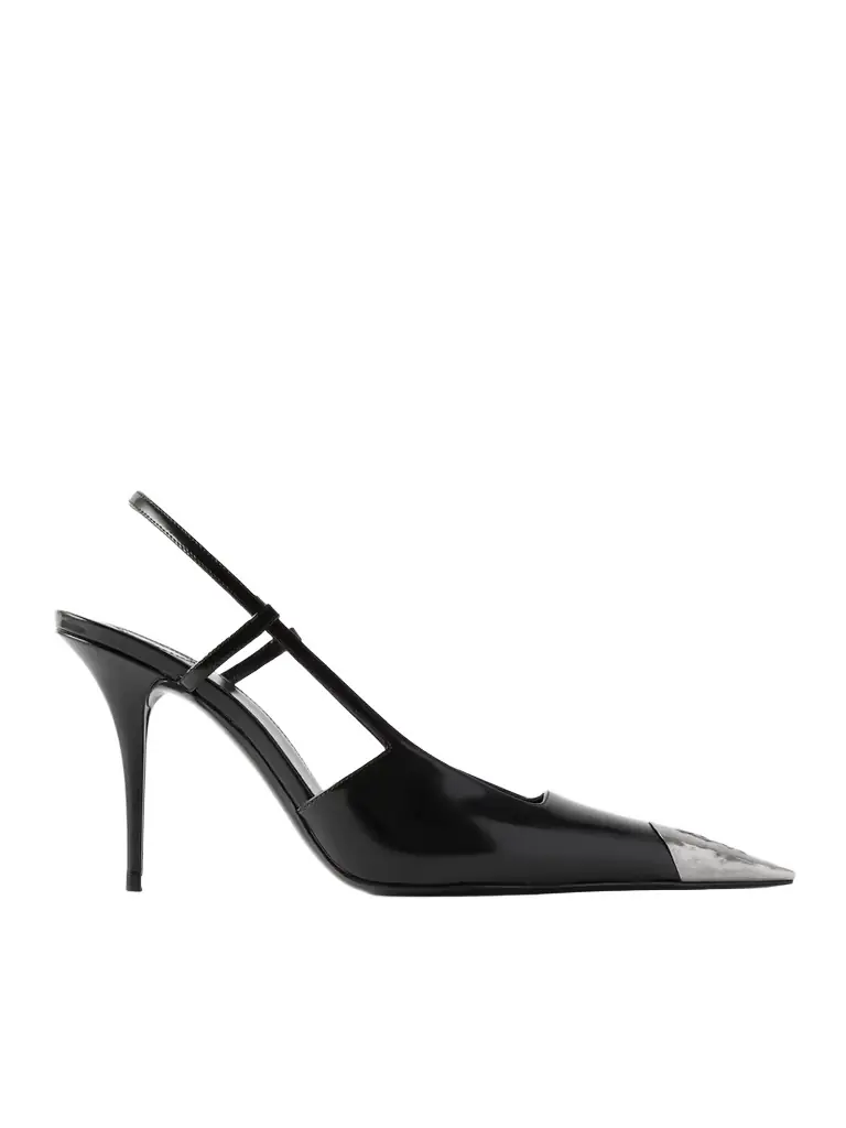 Saint Laurent Jeanne Embellished Glossed-leather Slingback Pumps