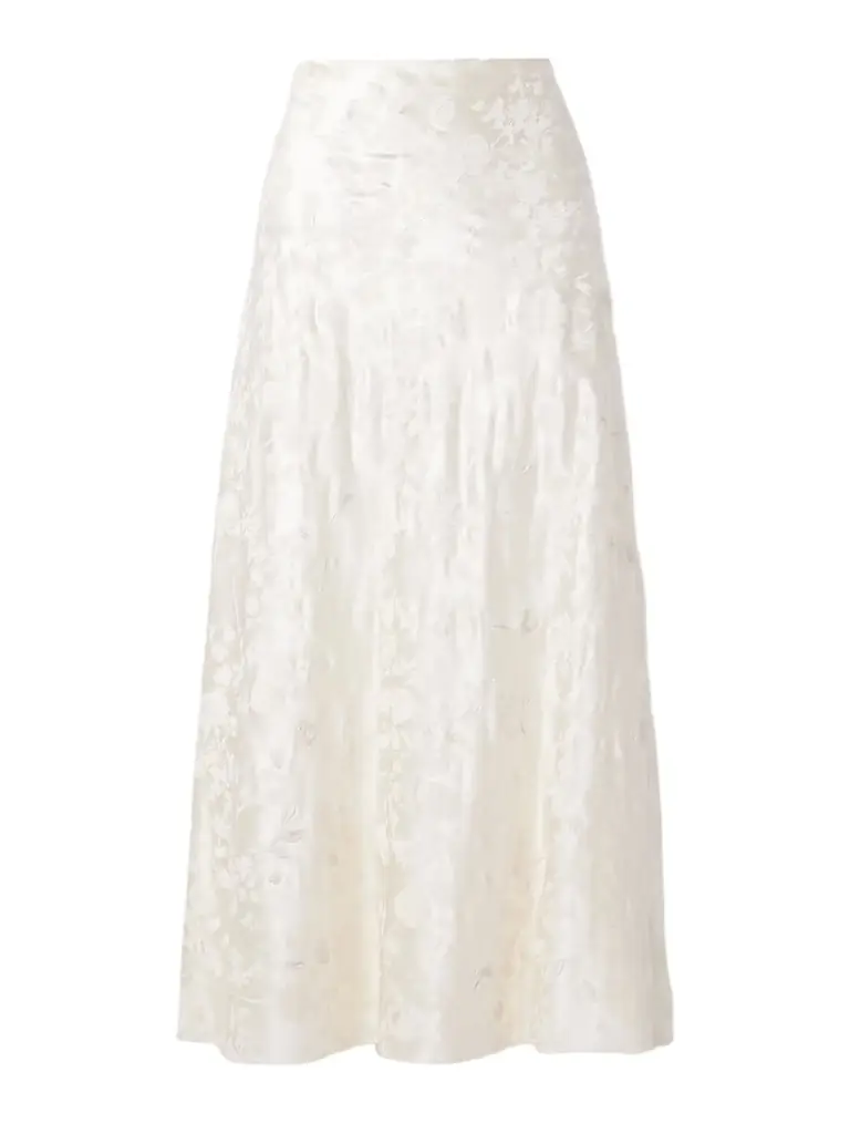 Danielle Frankel Desi Painted Silk And Wool-blend Satin Maxi Skirt