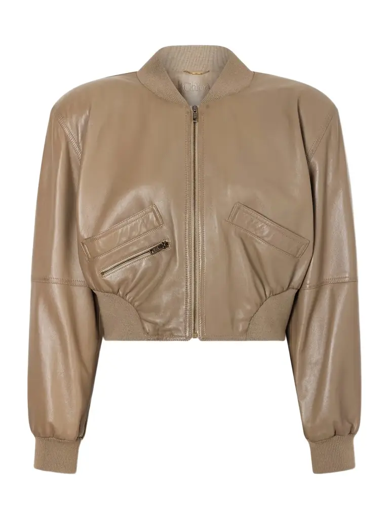 Chloé Cropped Leather Bomber Jacket