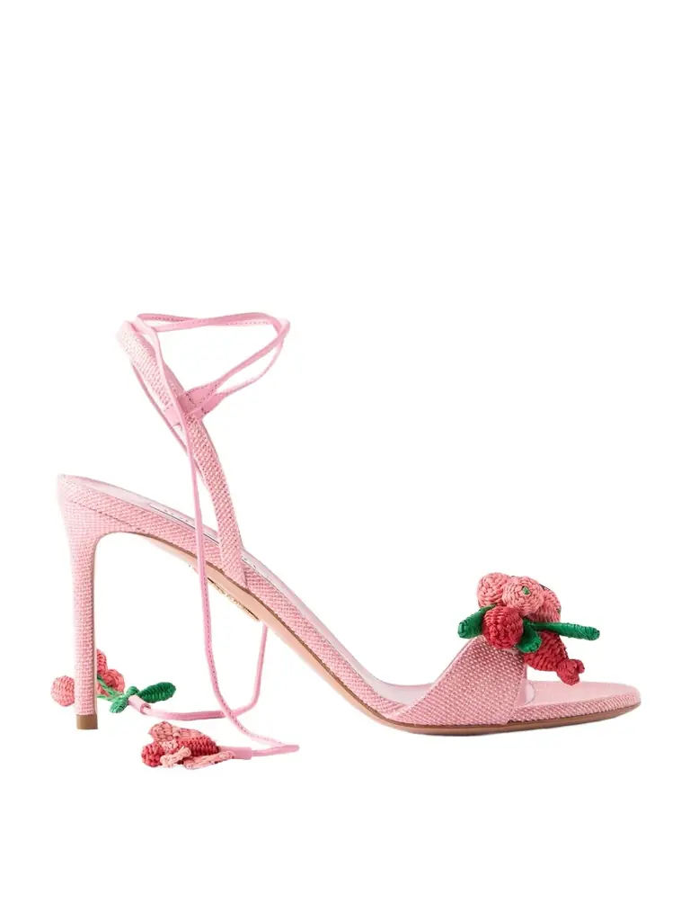 Aquazzura Botanica 105 Embellished Leather And Raffia Sandals