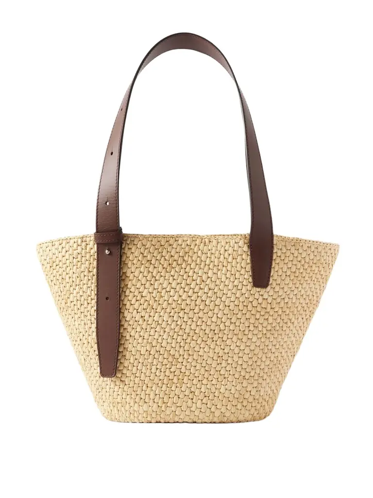 LIÉ STUDIO The Bianca Small Leather-trimmed Raffia Tote