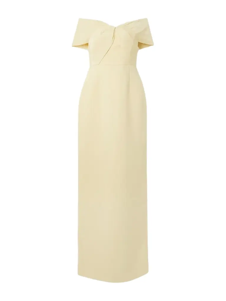 Rebecca Vallance Aubriella Off-the-shoulder Satin-trimmed Crepe Gown