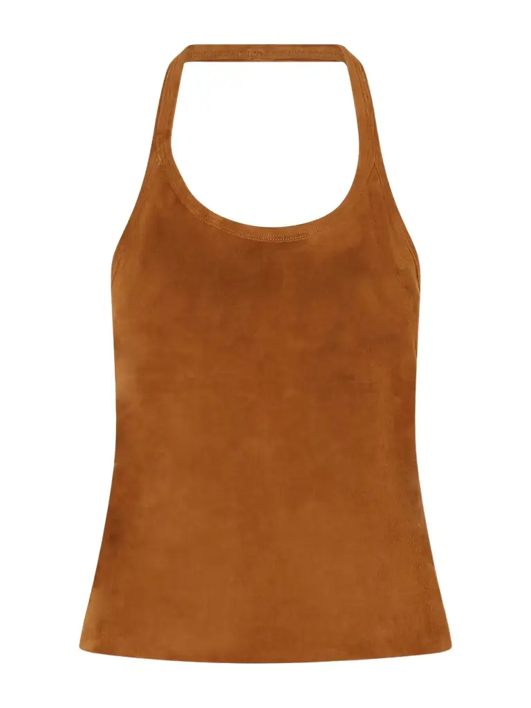 STOULS Cherry Open-back Suede Halterneck Tank