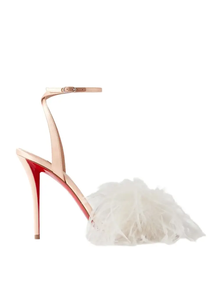 Christian Louboutin Miss Z Poupi 100 Feather-embellished Satin Sandals