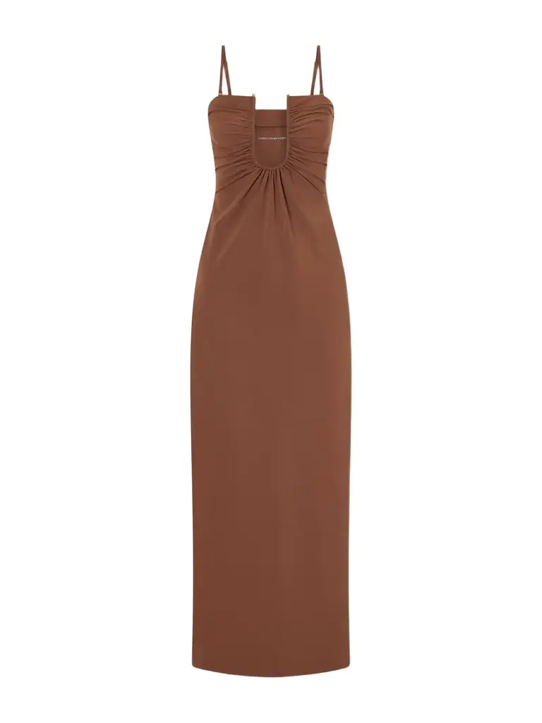 Christopher Esber Arced Ruched Satin Maxi Dress