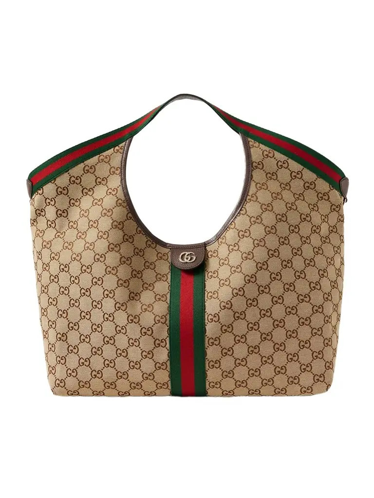 Gucci Giglio Large Leather-trimmed Canvas-jacquard Tote
