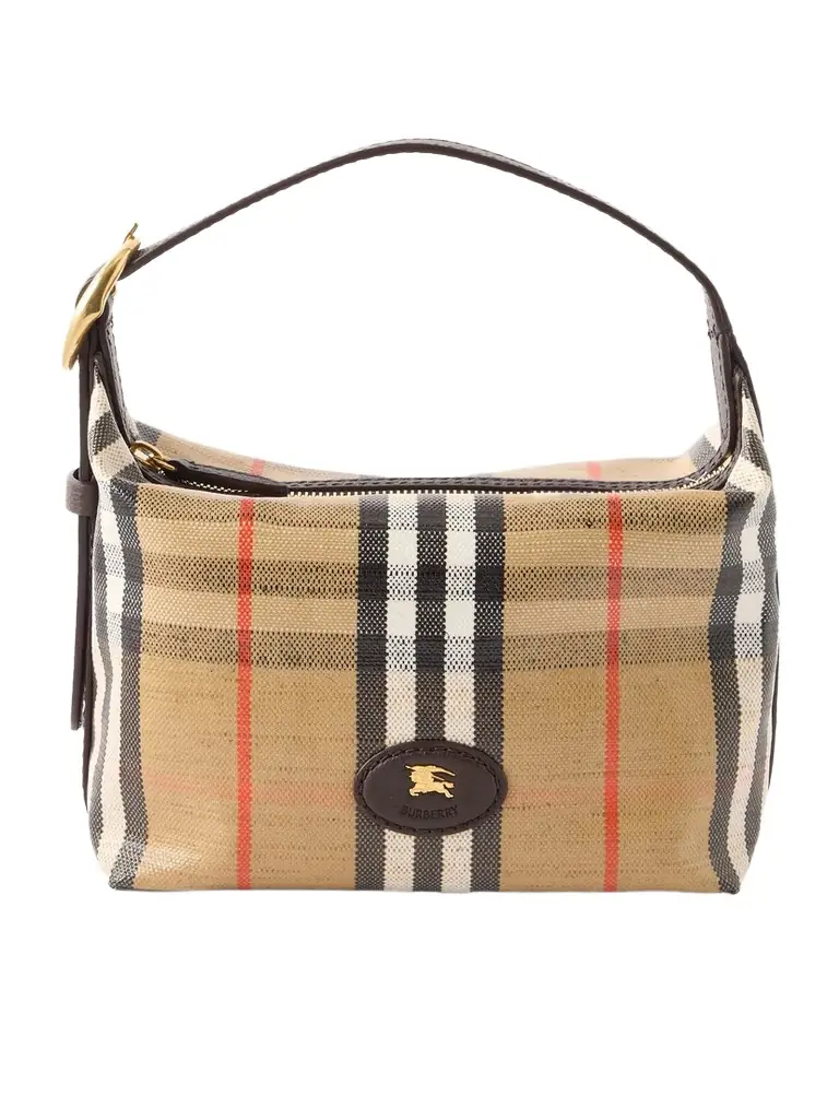Burberry Leather-trimmed Checked Coated-canvas Top Handle Bag