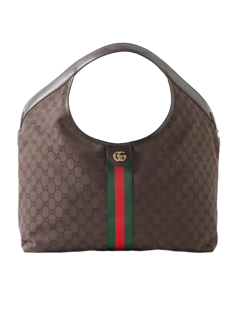 Gucci Giglio Leather-trimmed Canvas-jacquard Tote