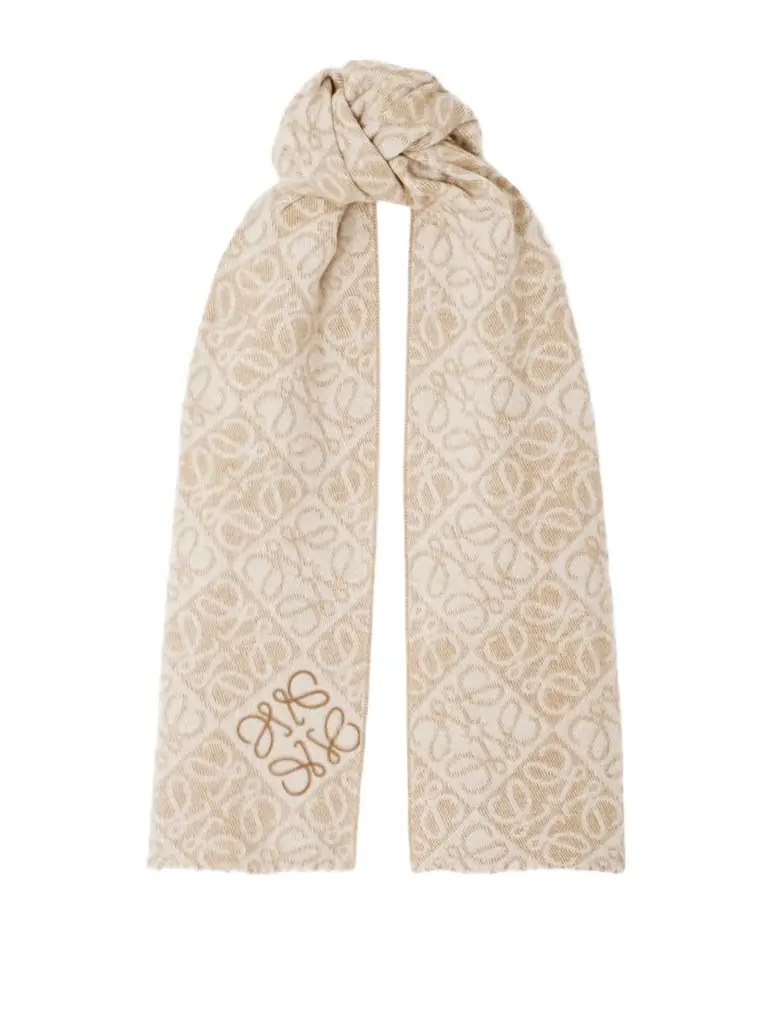 Loewe Fringed Wool And Cashmere-blend Jacquard Scarf