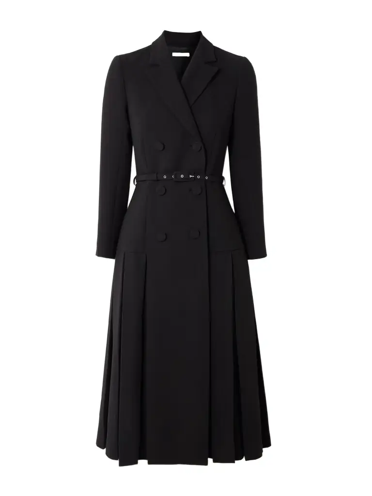 Emilia Wickstead Chaney Belted Pleated Double-breasted Wool-crepe Midi Dress