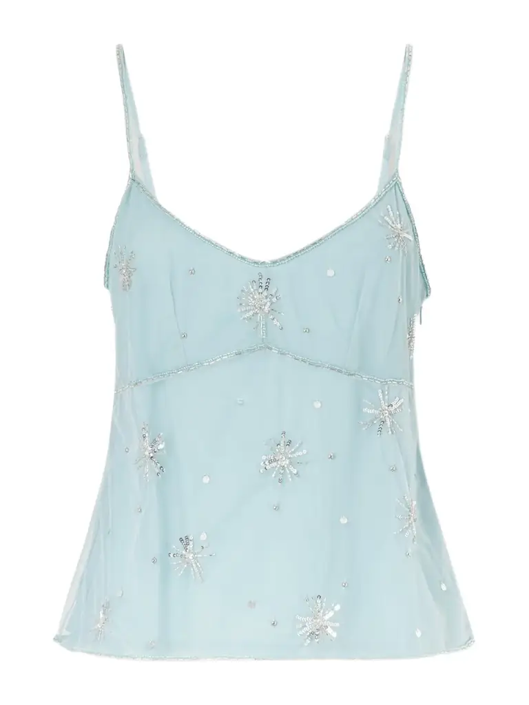 Staud Azzurra Embellished Tulle Top