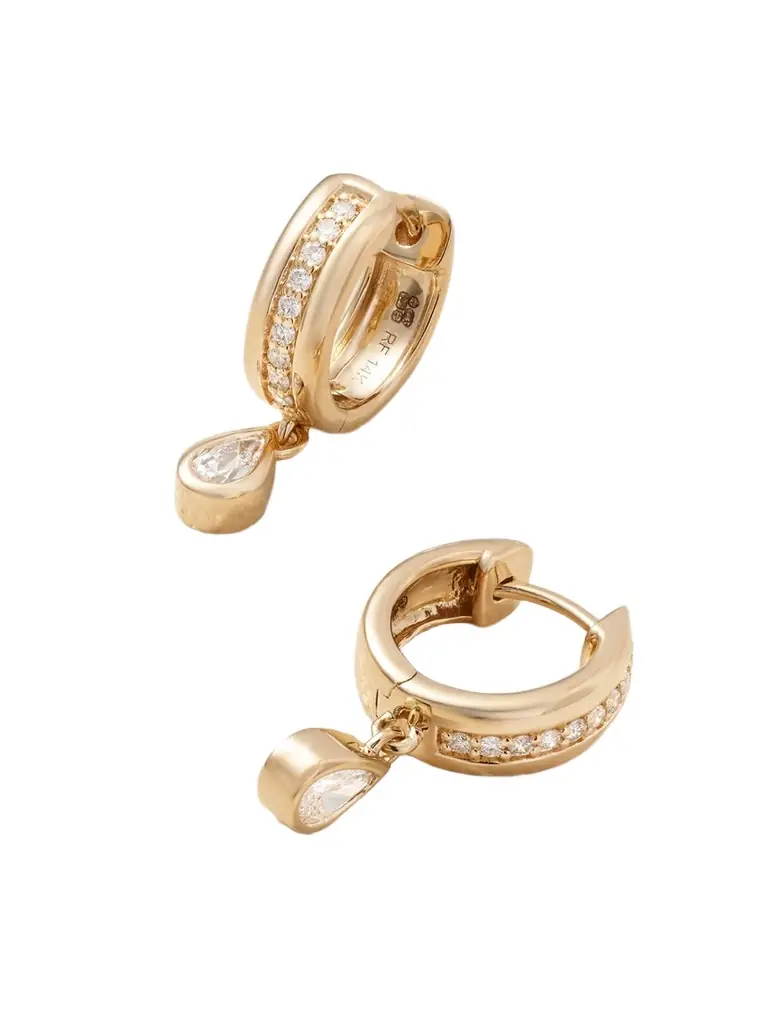 Roxanne First Stripe Drop 14-karat Gold Diamond Hoop Earrings