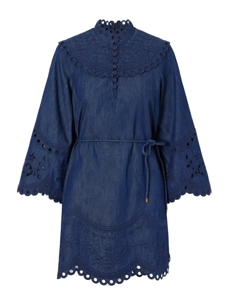 Zimmermann Mahon Broderie Anglaise Denim Mini Dress