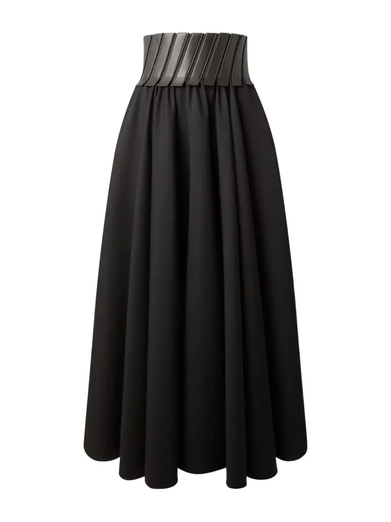Alaïa Leather-trimmed Wool-gabardine Midi Skirt