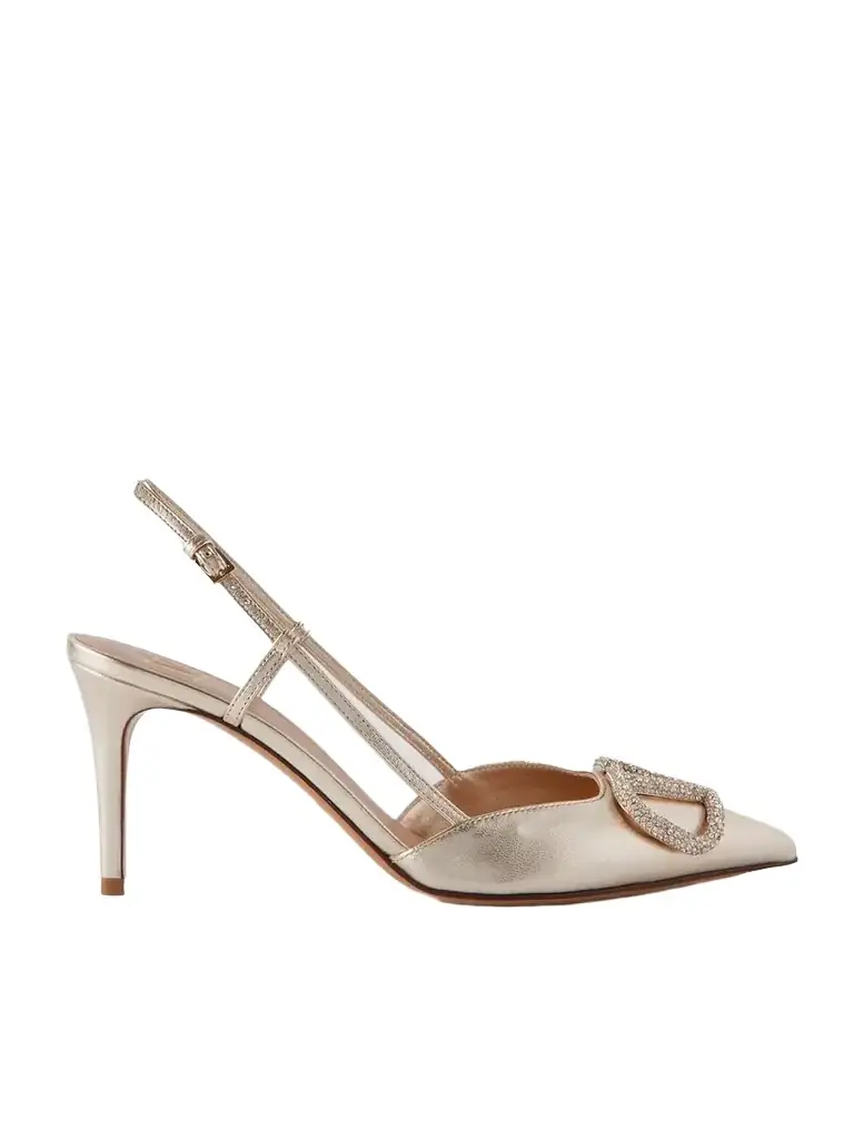 Valentino Garavani Vlogo Glow 80 Swarovski Crystal-embellished Metallic Leather Slingback Pumps