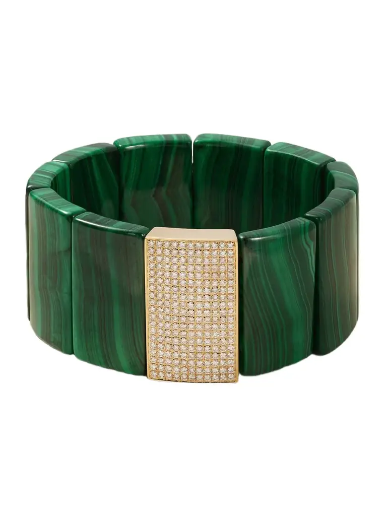 Sydney Evan Large Spacer 14-karat Gold, Malachite And Diamond Bracelet