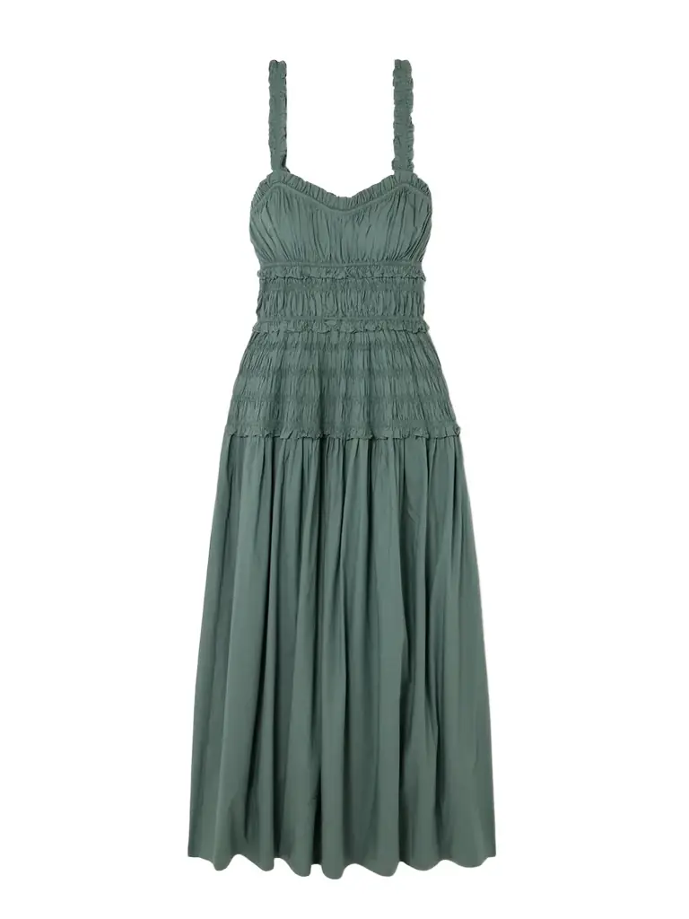 DÔEN Marianne Shirred Organic Cotton-poplin Midi Dress