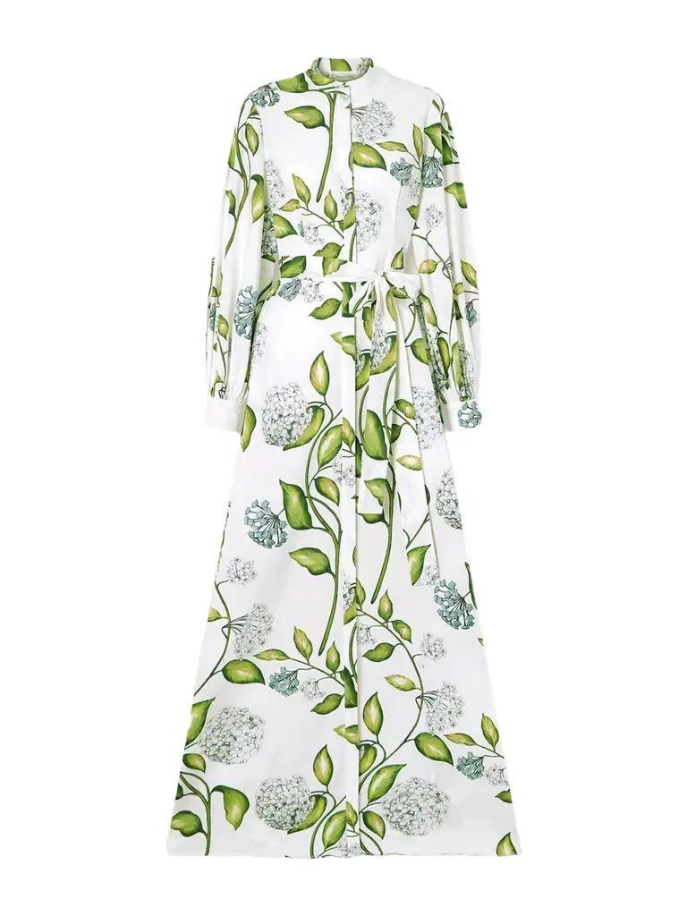 Oscar de la Renta Belted Floral-print Cotton-poplin Dress